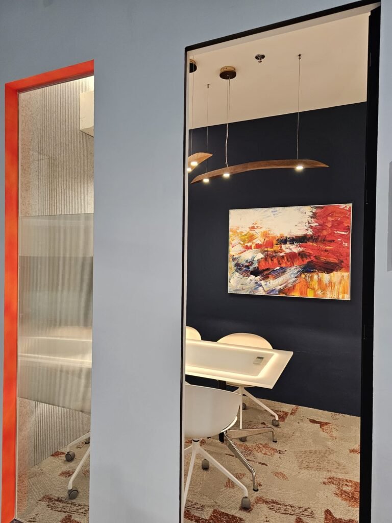 Meeting room at Dott Co+work Woodlands, seen from the doorway